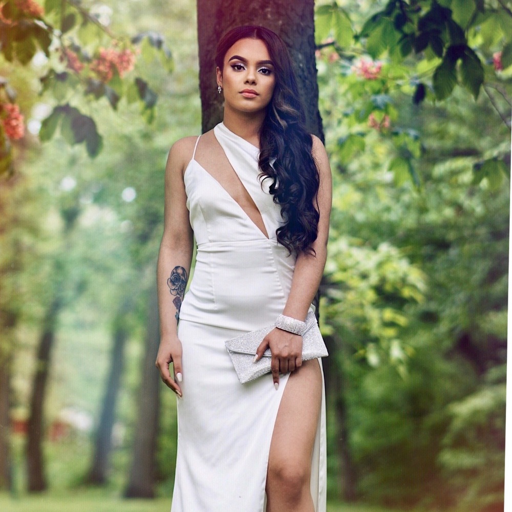 Meshki white silk dress